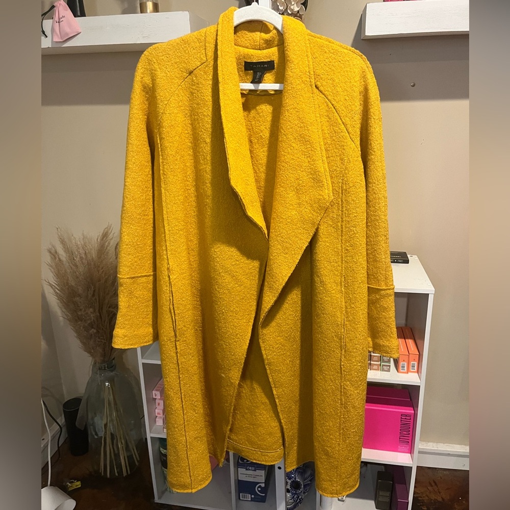 Tahari Mustard Yellow Wool Long Pea Coat Jacket EUC - Picture 11 of 13